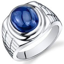 Mens 8.00 Carats Oval Cabochon Blue Sapphire Sterling Silver Ring Sizes 8 To 13 SR10922