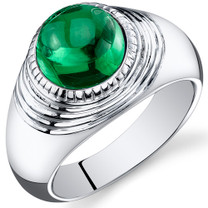 Mens 5.50 Carats Round Cabochon Emerald Sterling Silver Ring Sizes 8 To 13 SR10932