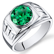 Mens 4.50 Carats Round Cut Emerald Sterling Silver Ring Sizes 8 To 13 SR10938