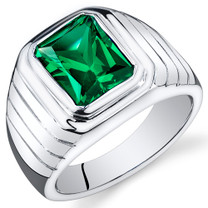 Mens 5.50 Carats Octagon Cut Emerald Sterling Silver Ring Sizes 8 To 13 SR10944