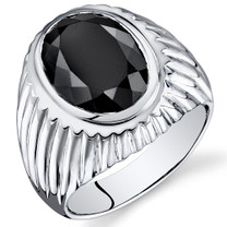 Mens 7.00 Carats Oval Cut Black Onyx Sterling Silver Ring Sizes 8 To 13 SR10948