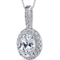 Sterling Silver Oval White Cubic Zirconia Pendant Necklace SP10856