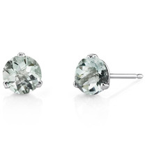 14 Kt White Gold Round Cut 1.50 ct Green Amethyst Earrings E18450