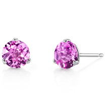 14 Kt White Gold Round Cut 2.25 ct Pink Sapphire Earrings E18462