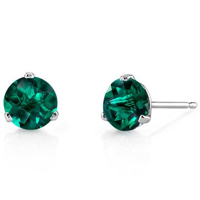 14 Kt White Gold Round Cut 1.50 ct Emerald Earrings E18466