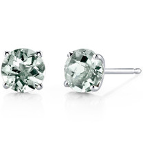 14 kt White Gold Round Cut 1.50 ct Green Amethyst Earrings E18476