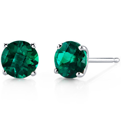 14 kt White Gold Round Cut 1.50 ct Emerald Earrings E18492