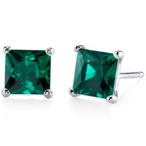 14 kt White Gold Princess Cut 2.00 ct Emerald Earrings E18518