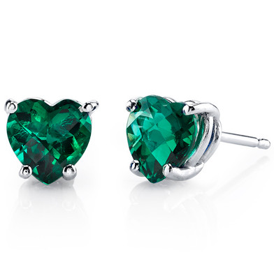 14 kt White Gold Heart Shape 1.50 ct Emerald Earrings E18544