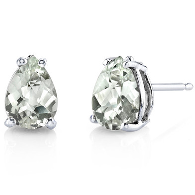 14 kt White Gold Pear Shape 1.50 ct Green Amethyst Earrings E18554