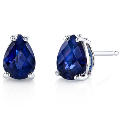 14 kt White Gold Pear Shape 2.00 ct Blue Sapphire Earrings E18564