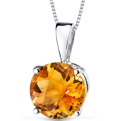 14 kt White Gold Round Cut 1.75 ct Citrine Pendant P9098