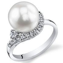 Pearl and Cubic Zirconia Sterling Silver Ring Sizes 5 to 9 SR10954