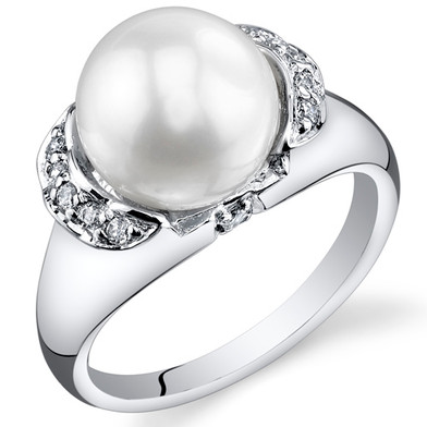 Pearl and Cubic Zirconia Sterling Silver Ring Sizes 5 to 9 SR10958