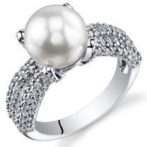 Pearl and Cubic Zirconia Sterling Silver Ring Sizes 5 to 9 SR10962
