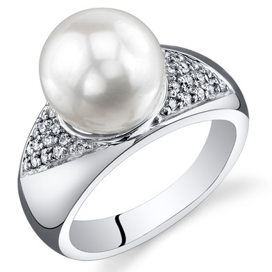 Pearl and Cubic Zirconia Sterling Silver Ring Sizes 5 to 9 SR10964