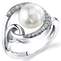 8.5mm Freshwater White Pearl Sterling Silver Ring Sizes 5 to 9 SR11034