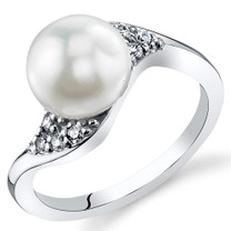 8.5mm Freshwater White Pearl Sterling Silver Ring Sizes 5 to 9 SR11036
