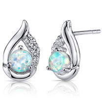 Opal Earrings Sterling Silver Round Cabochon 1.00 Cts SE8368