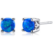 Blue-Green Opal Stud Earrings Sterling Silver Round 1.50 Cts SE8386