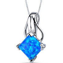 Blue-Green Opal Necklace Sterling Silver Princess Cut 2.00 Cts SP10958