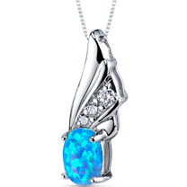 Blue Opal Pendant Necklace Sterling Silver CZ Accent 1.00 Cts SP10962