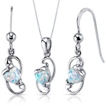 Opal Pendant Earrings Necklace Sterling Silver Heart Shape SS3936