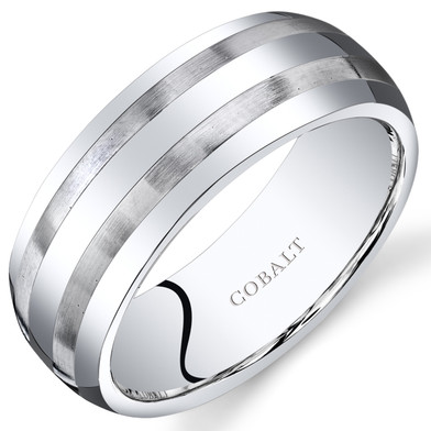 Mens 8mm Cobalt Wedding Band Ring Brushed Stripes