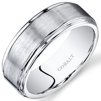Flat Brushed Top 8mm Mens Cobalt Wedding Band Ring