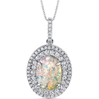 Opal Pendant Necklace Sterling Silver 2.25 Cts Oval Double Row SP11004