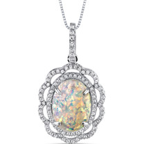 Opal Pendant Necklace Sterling Silver 2.25 Ct Oval Art Nouveau SP11006