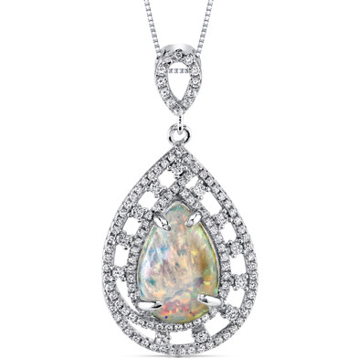 Opal Pendant Necklace Sterling Silver 2.50 Cts Pear Cabochon SP11008