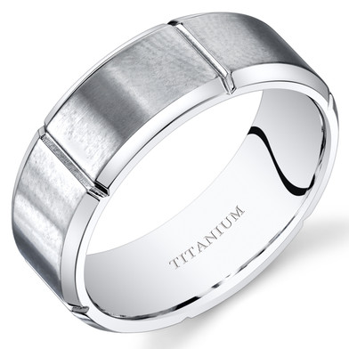 Mens Beveled Edge Titanium Notched Matte Wedding Band Ring 8mm Sizes 7-14