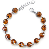 Baltic Amber Spiral Bracelet Sterling Silver Cognac Color Round Sphere Shape SB4374 SB4374