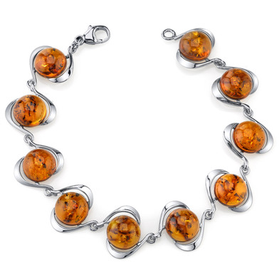 Baltic Amber Elliptical Bracelet Sterling Silver Cognac Color Round Shape SB4378 SB4378