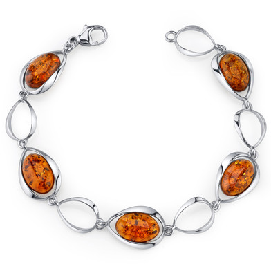 Baltic Amber Bracelet Sterling Silver Cognac Color Oval Shape SB4388 SB4388