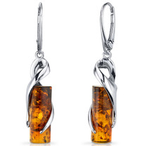 Baltic Amber Elliptical Earrings Sterling Silver Cognac Color Cylindrical Shape SE8482 SE8482