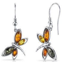 Baltic Amber Butterfly Dangle Earrings Sterling Silver Multiple Colors SE8484 SE8484