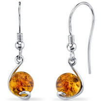 Baltic Amber Spherical Fishhook Earrings Sterling Silver Cognac Color SE8486 SE8486