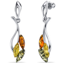 Baltic Amber Leaf Dangle Earrings Sterling Silver Multiple Color SE8488 SE8488