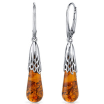 Baltic Amber Earrings Sterling Silver Cognac Color Tear Drop SE8498 SE8498