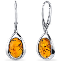 Baltic Amber Clip Style Earrings Sterling Silver Cognac Color Oval Shape SE8506 SE8506