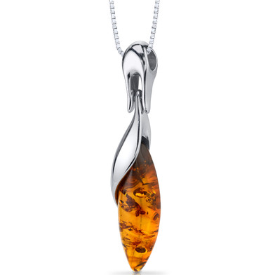 Baltic Amber Pendant Necklace Sterling Silver Cognac Color Marquise Shape SP11088 SP11088