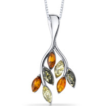 Baltic Amber Leaf Pendant Necklace Sterling Silver Multiple Colors SP11090 SP11090