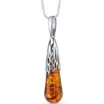 Baltic Amber Drop Pendant Necklace Sterling Silver Cognac Color SP11104 SP11104