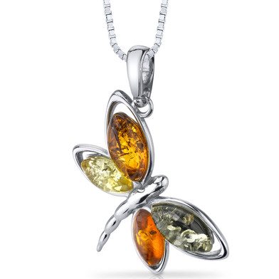 Baltic Amber Butterfly Pendant Necklace Sterling Silver Multiple Colors SP11110 SP11110