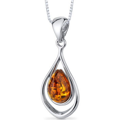 Baltic Amber Pendant Necklace Sterling Silver Cognac Color Tear Drop ...
