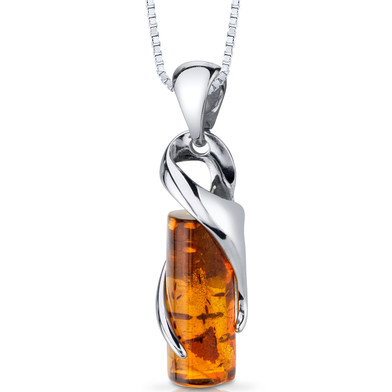 Baltic Amber Cylindrical Pendant Necklace Sterling Silver Cognac Color SP11126 SP11126