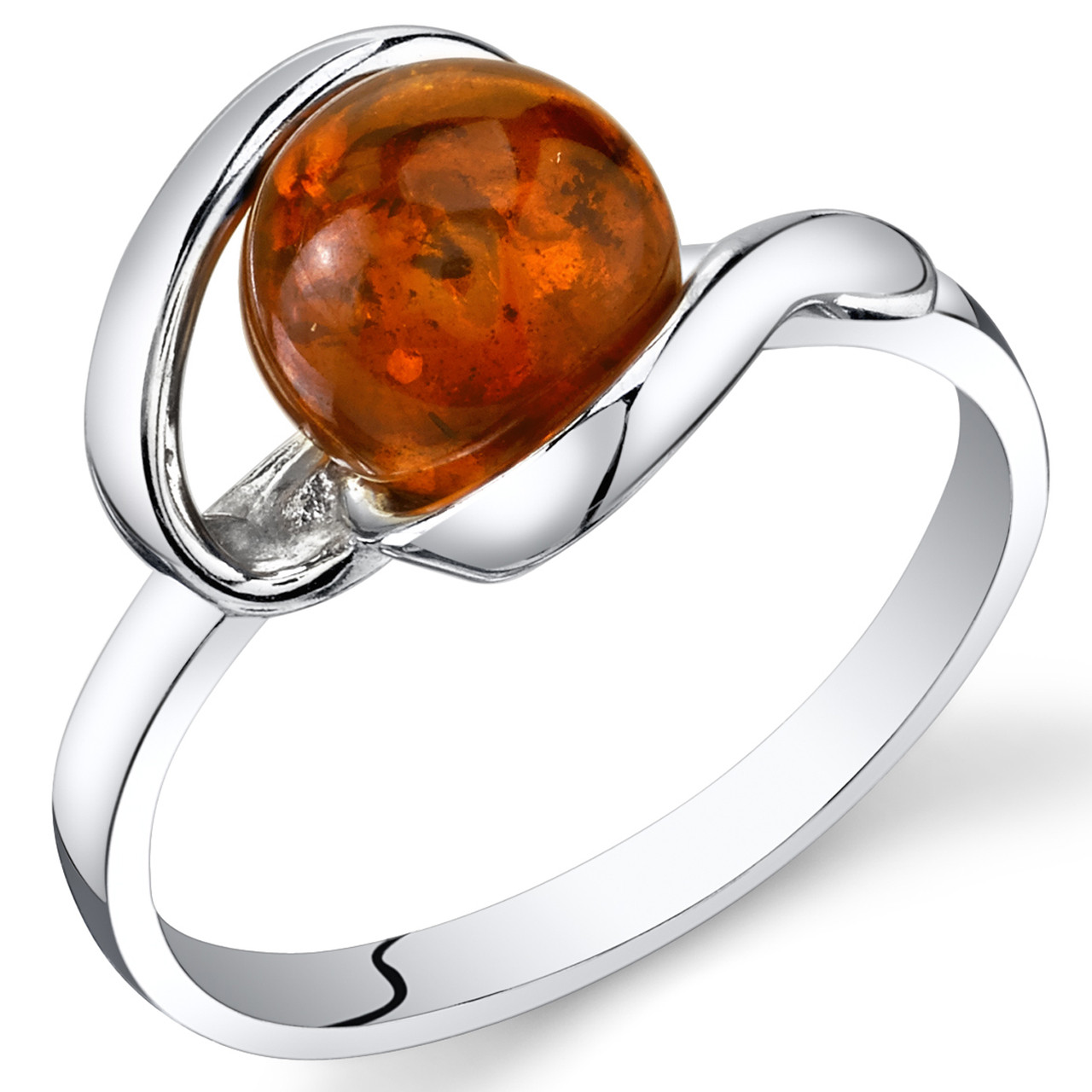 Baltic Amber Open Spiral Ring Sterling Silver Cognac Sizes 5-9 SR11302