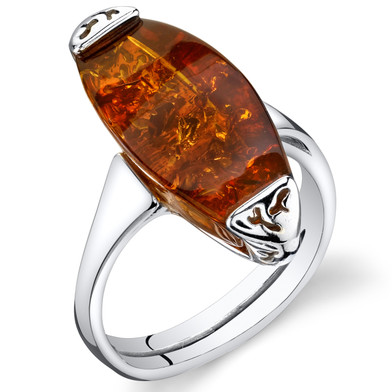 Baltic Amber Gallery Ring Sterling Silver Cognac Color Sizes 5-9 SR11304